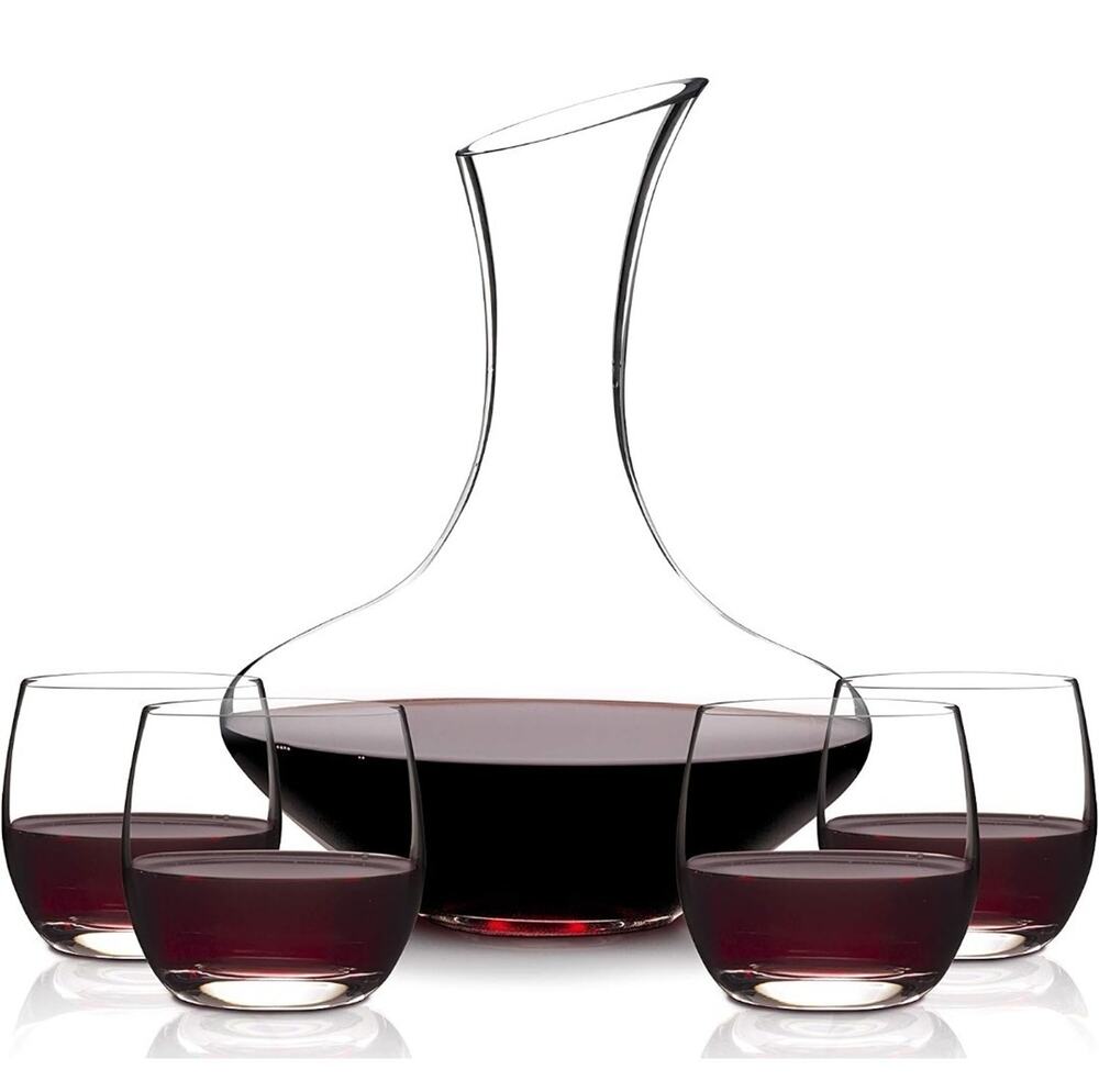 Eternal Living 5pc Wine Decanter Set with 4 Stemless Wine Glasses New In Box